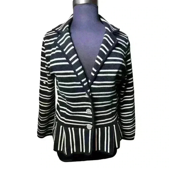 Style&Co Women's Striped Button Front Ruffle Hem Collared Blazer Jacket Size XL - Picture 5 of 10